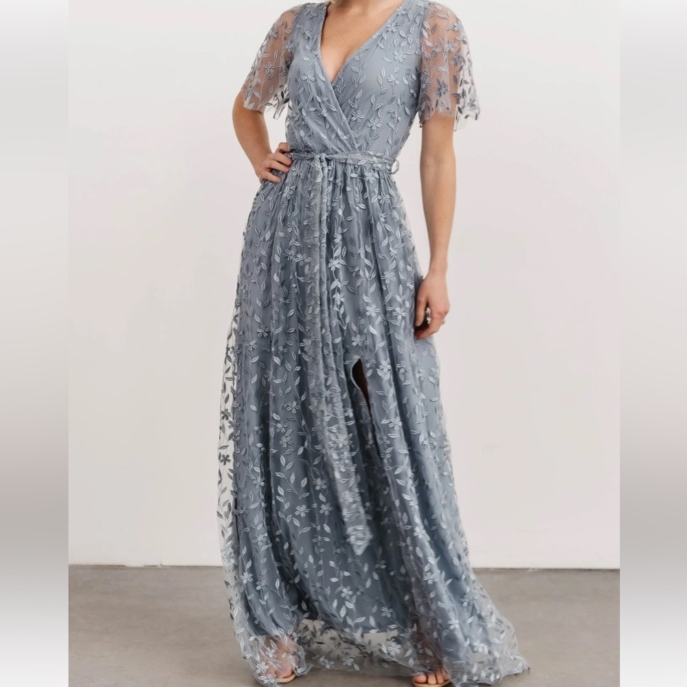 BalticBorn Dusty Blue Marseille Embossed Maxi Dress